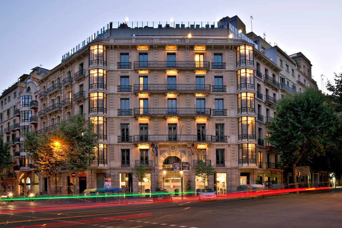 Historic façade of Axel Hotel Barcelona in the Eixample