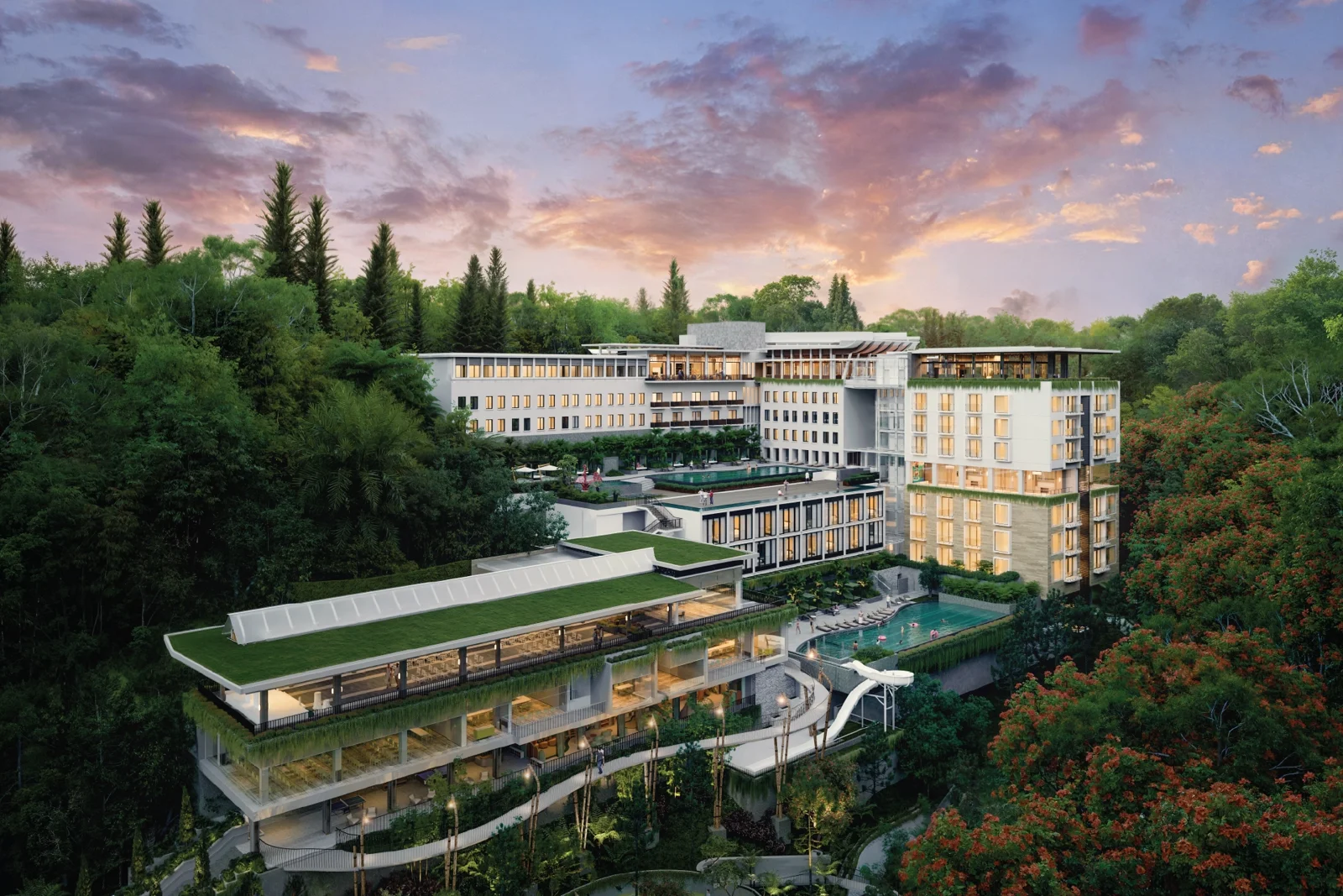 Aerial view of the hillside hotel at Padma Hotel Bandung