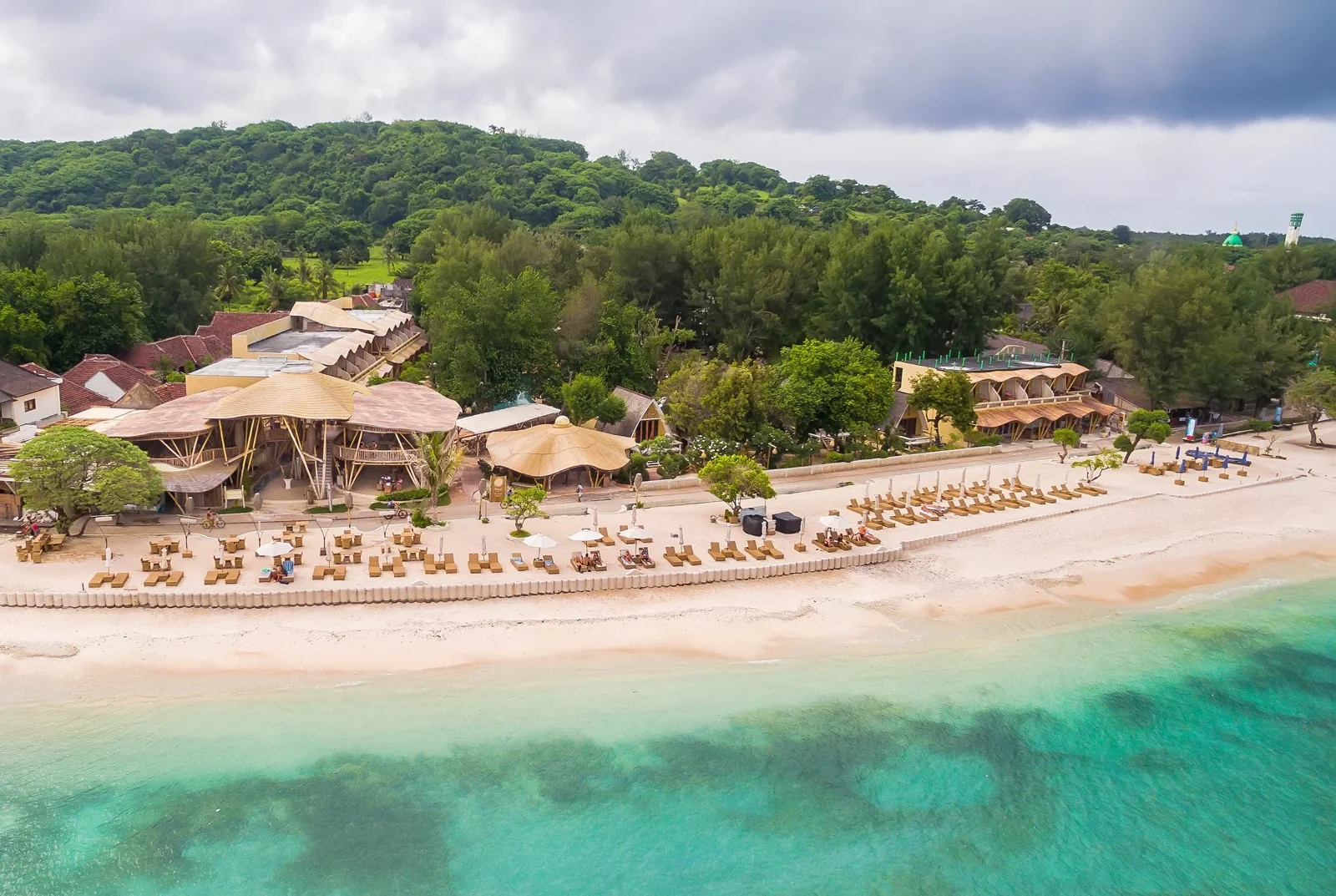 Aerial view of the beachfront hotel at Pearl of Trawangan