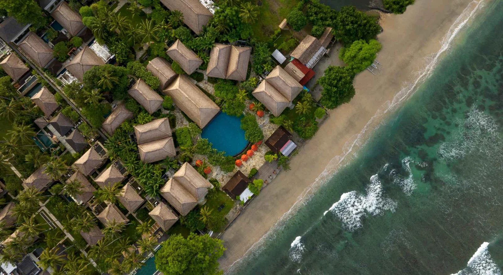 Aerial view of the coastal resort at Sudamala Resort, Senggigi