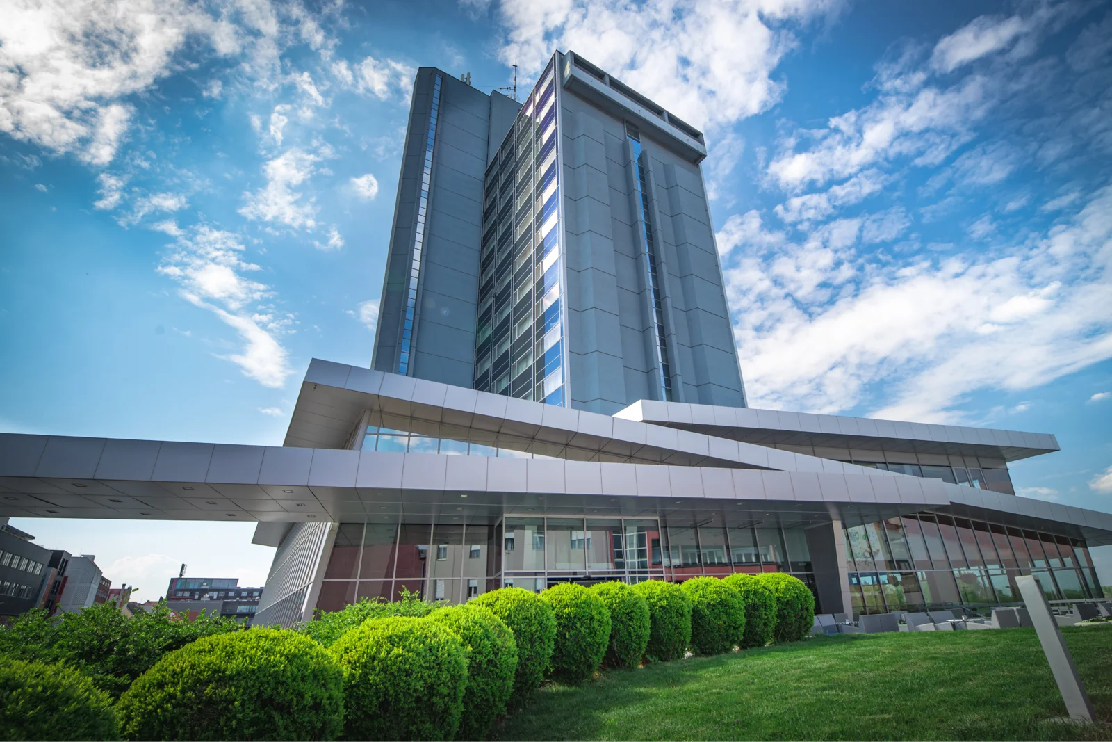 Riverfront hotel exterior at Hotel Osijek