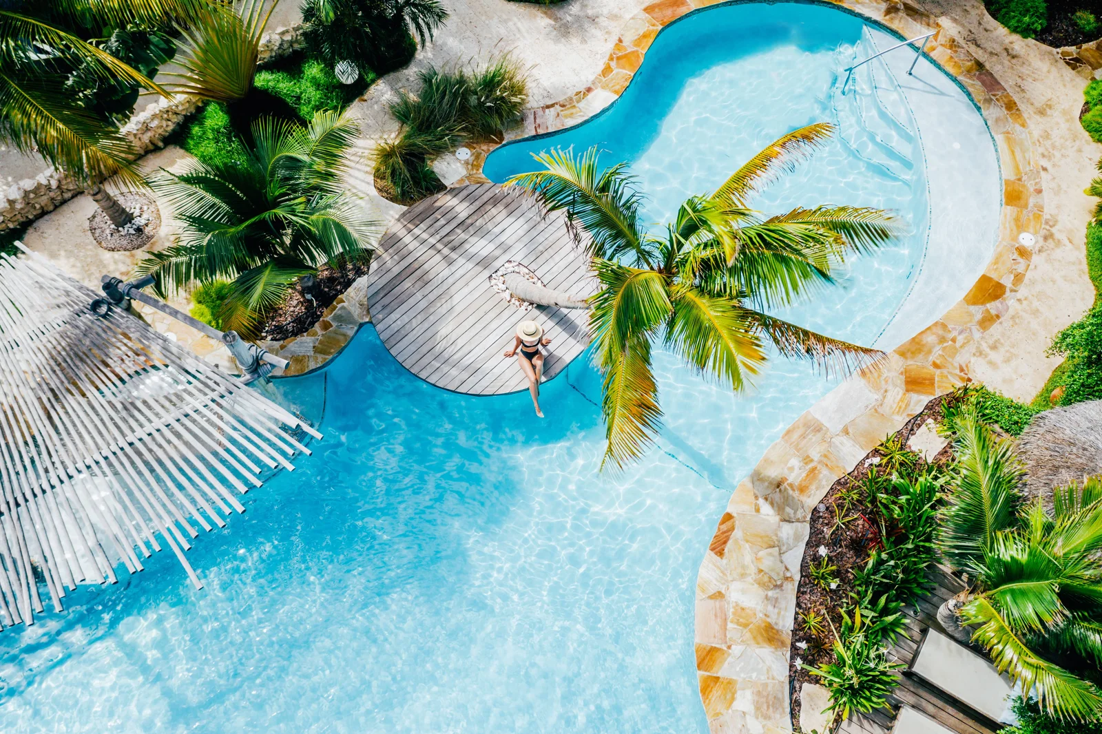Pool and tropical gardens at Boardwalk Boutique Hotel Aruba
