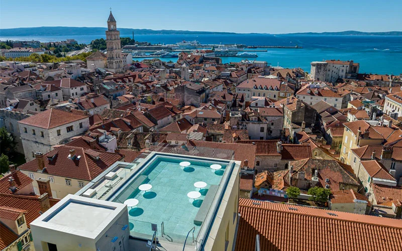 Rooftop bar overlooking Split at Cornaro Hotel