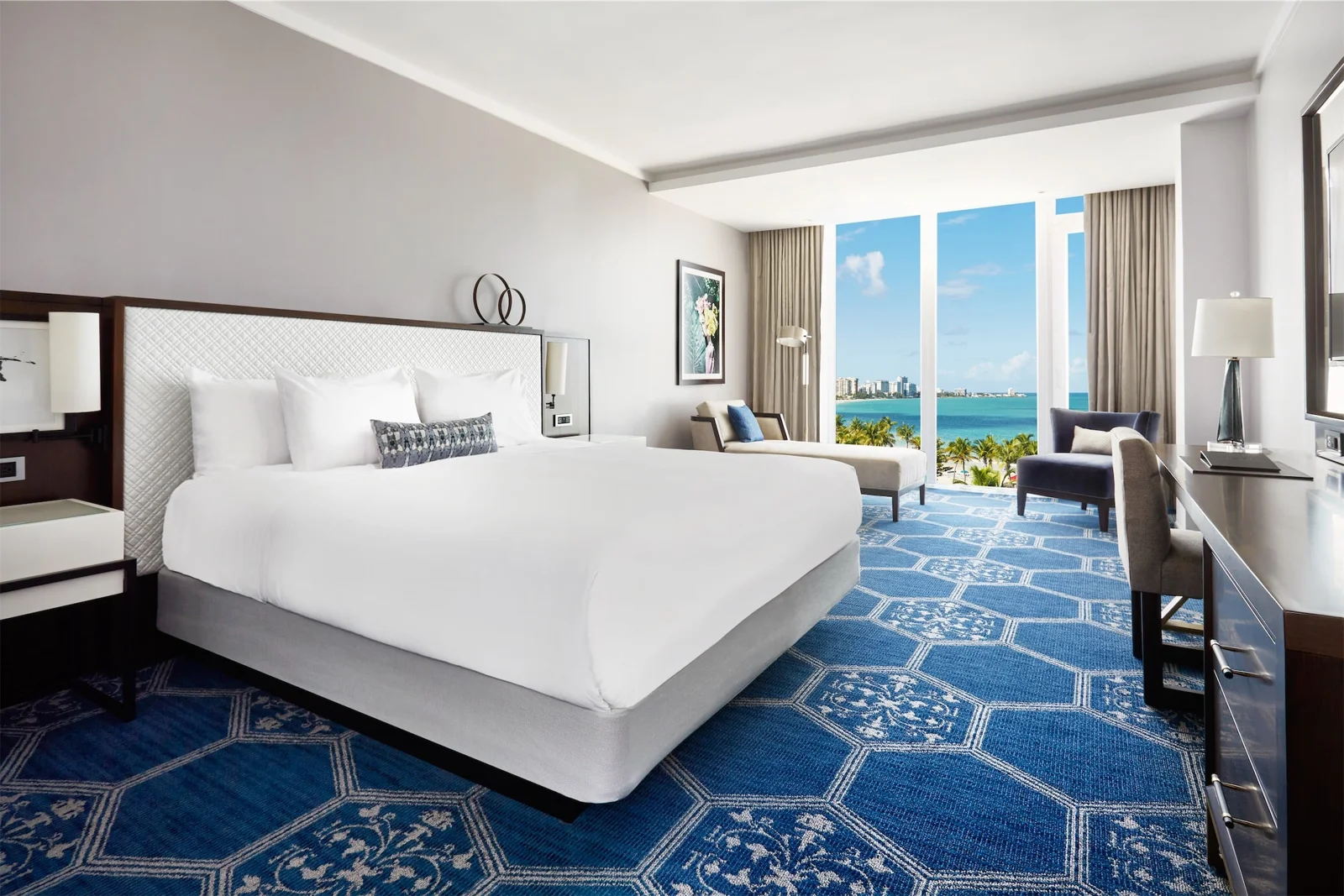 Guest room with ocean view at Fairmont El San Juan Hotel