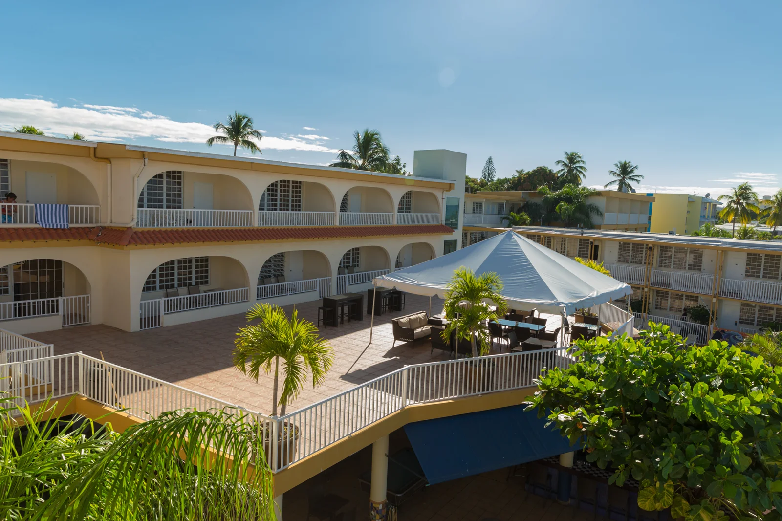 Hotel courtyard and terraces at Villa Cofresí Hotel