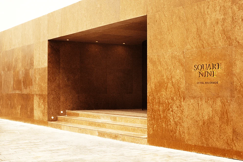 Hotel entrance at Square Nine Hotel Belgrade