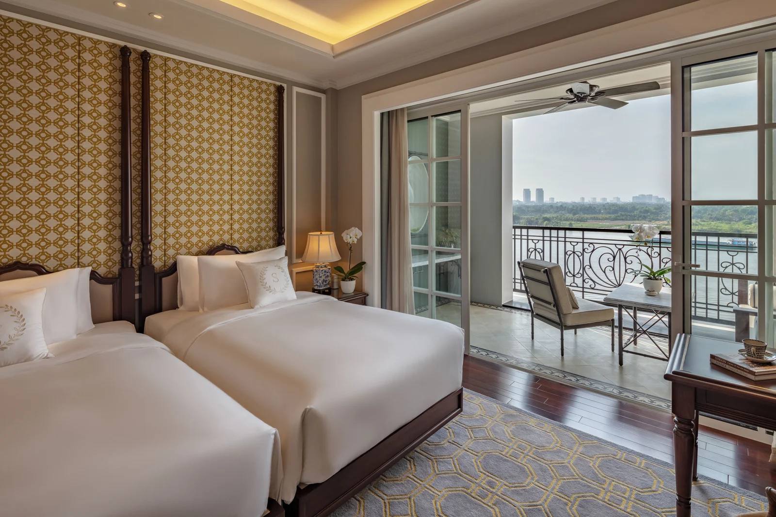 River-facing guest room at Mia Saigon Luxury Boutique Hotel