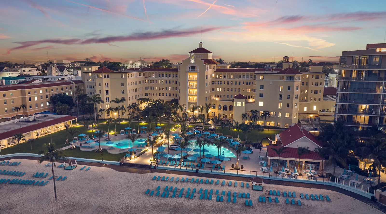 Hotel exterior and pools at British Colonial Nassau