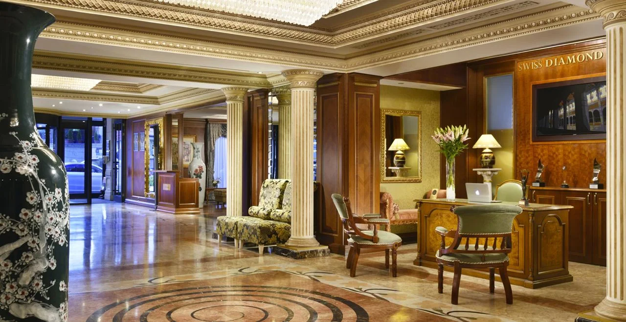 Hotel reception at Swiss Diamond Hotel Prishtina