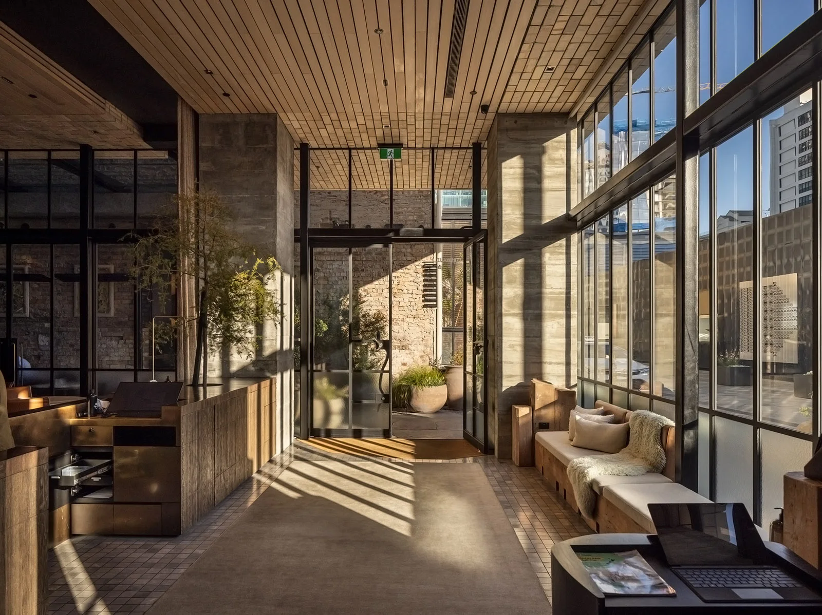 Timber-lined lounge at The Hotel Britomart in Auckland