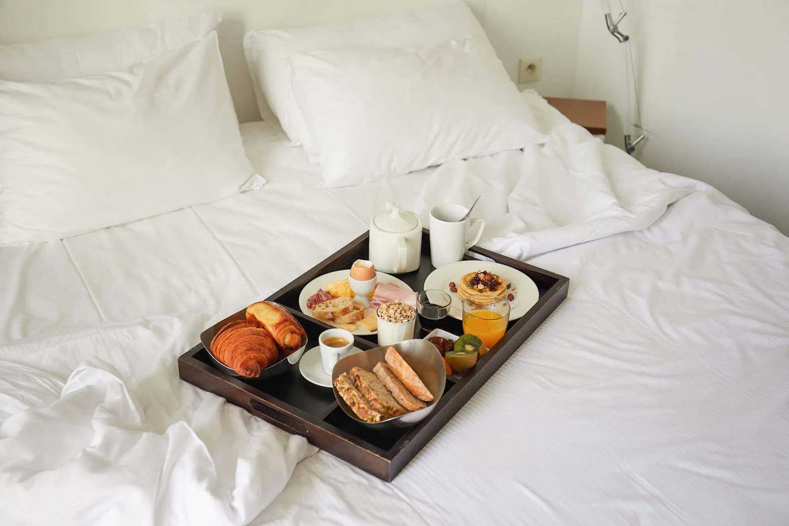 Breakfast tray in a guest room at Collège Hôtel