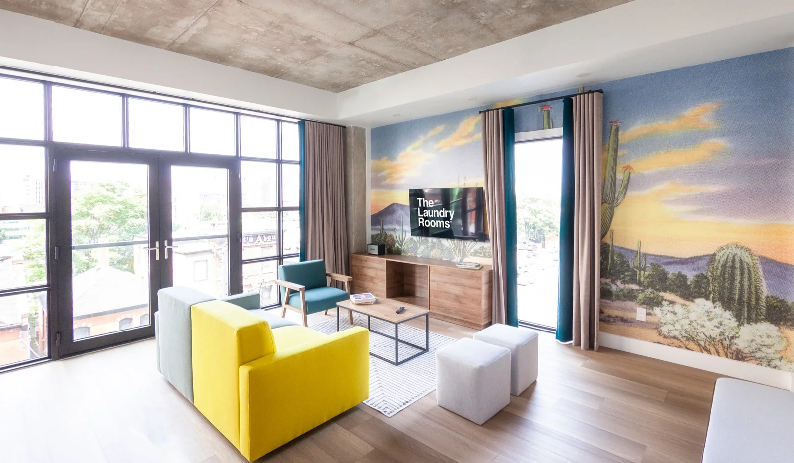 Living area in a suite at The Laundry Rooms Hamilton