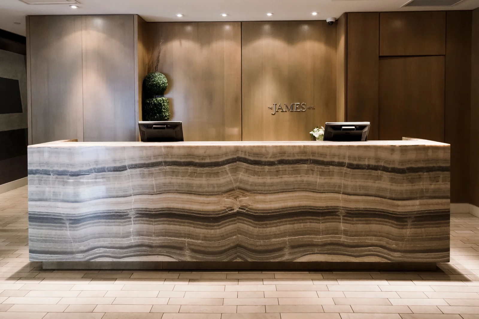 Reception desk at The James Hotel