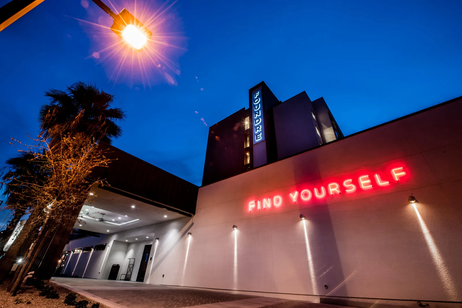 Exterior of FOUND:RE Phoenix at night