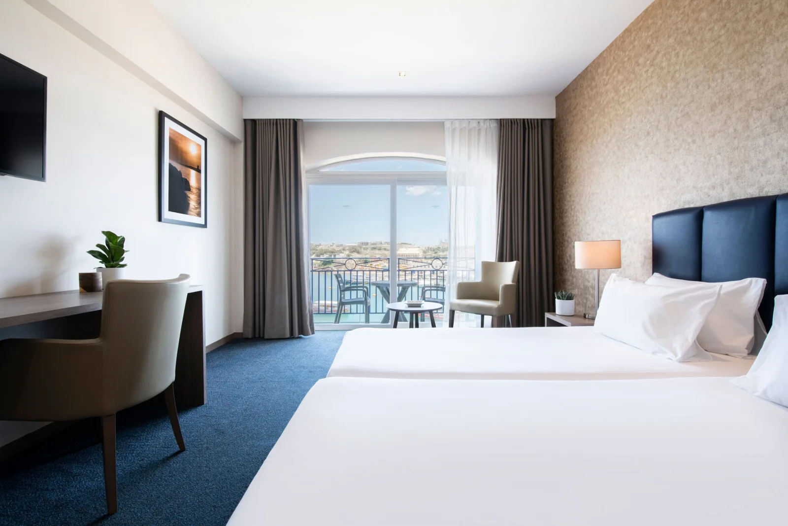 Guest room at The Waterfront Hotel in Sliema