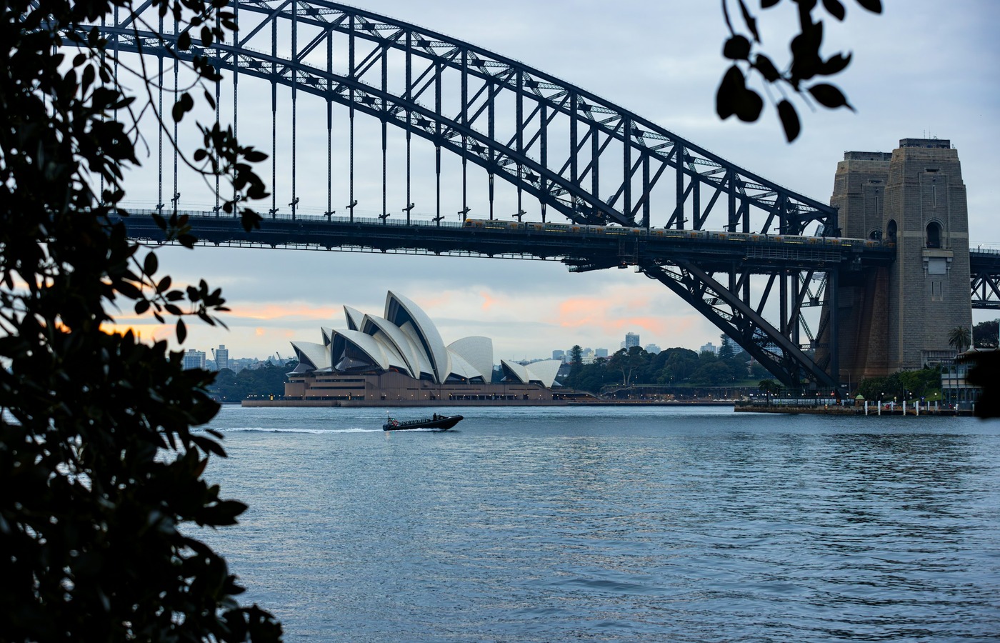 Sydney Harbour Bridge and Opera House viewed across the water