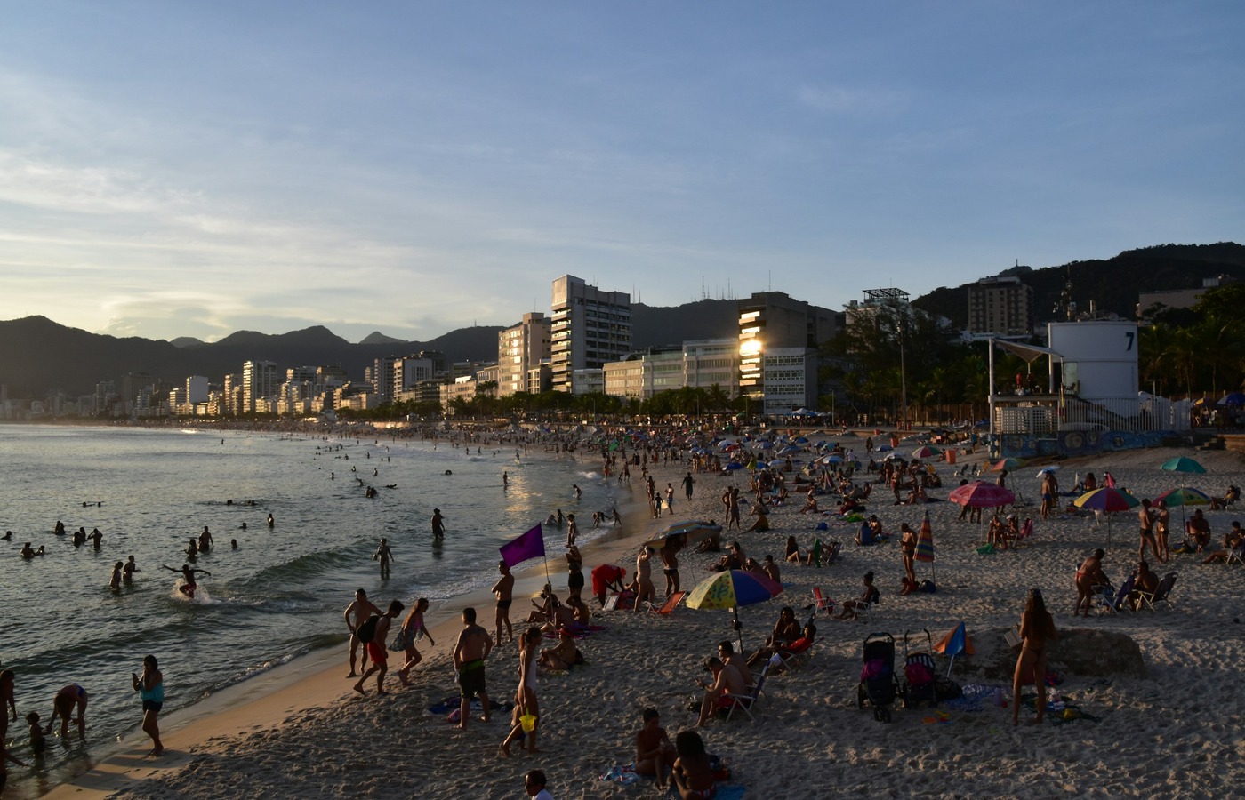 People on the sand at Ipanema beach in Rio de Janeiro