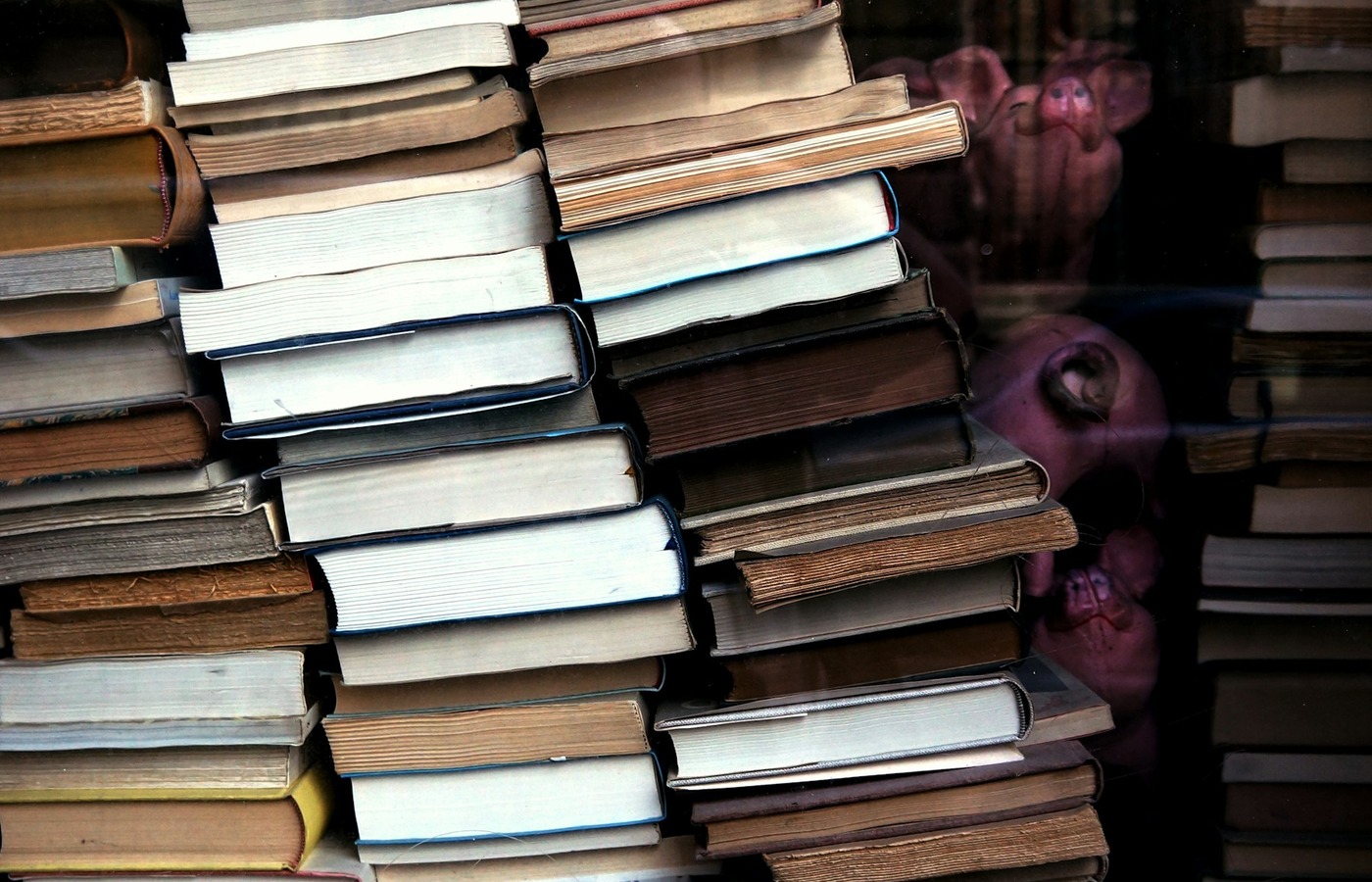 Stacks of second-hand books photographed in Paris