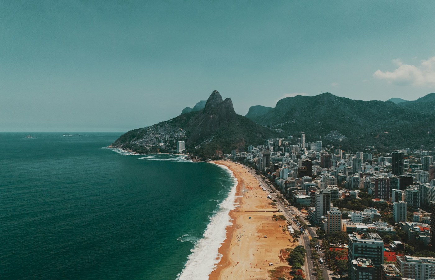 Aerial view of Ipanema beach and the coastline of Rio de Janeiro
