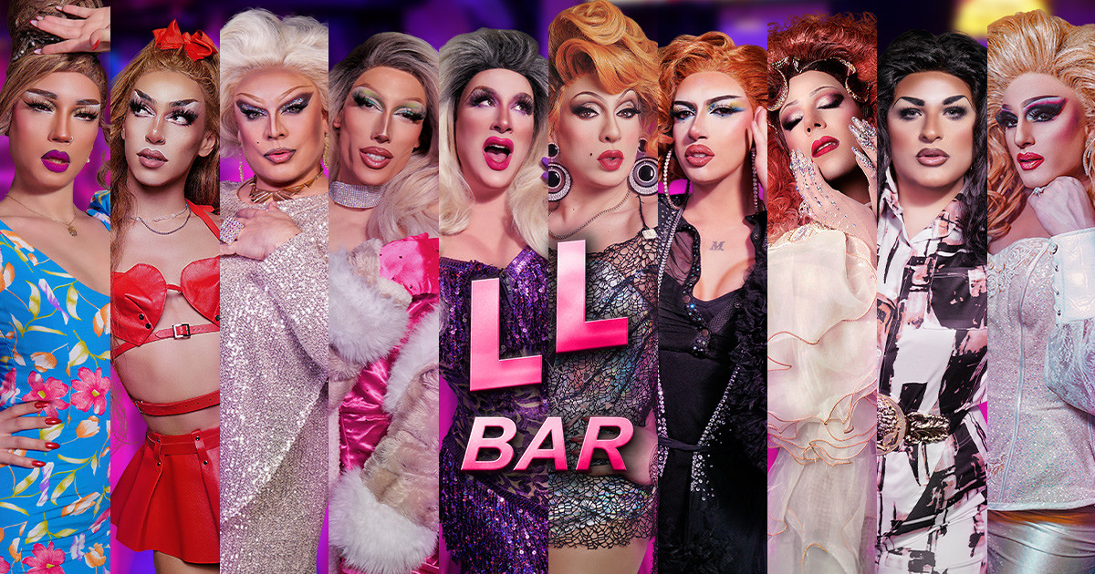 Official LL Bar promotional collage featuring its drag performers