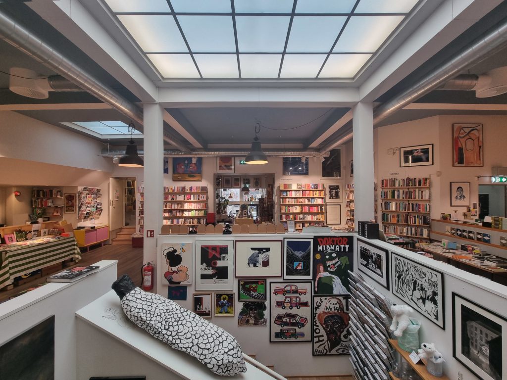 Books, comics and display tables inside Tronsmo on Universitetsgata